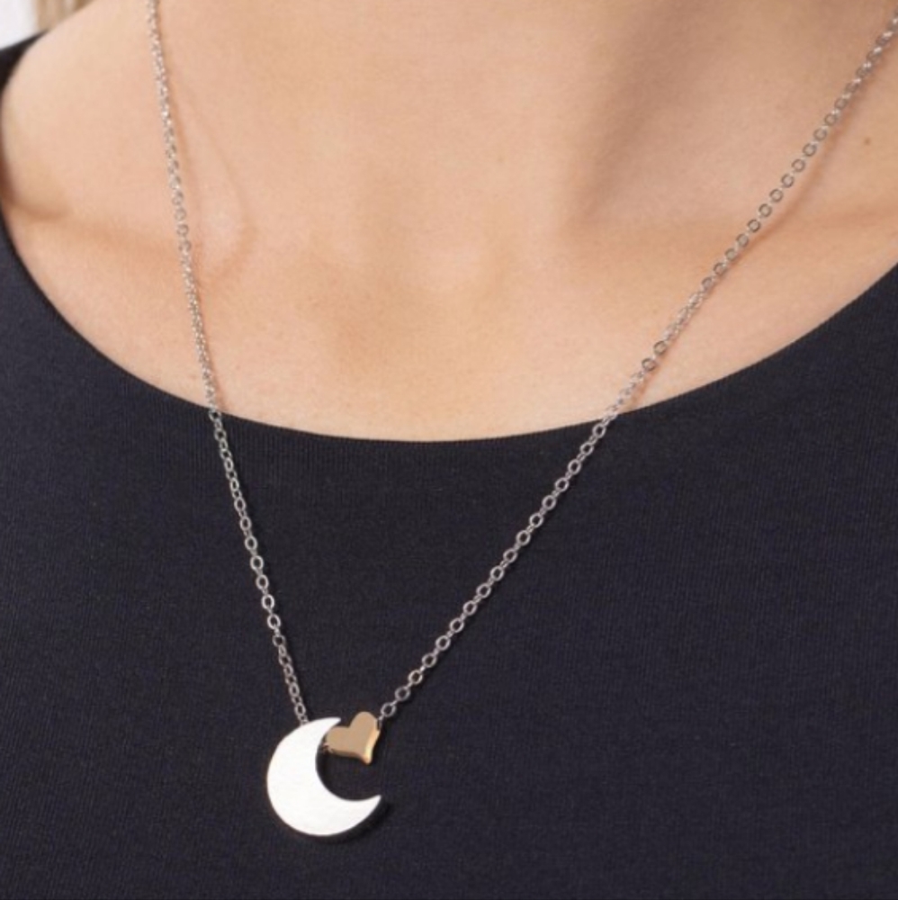 Moon and Heart Necklace